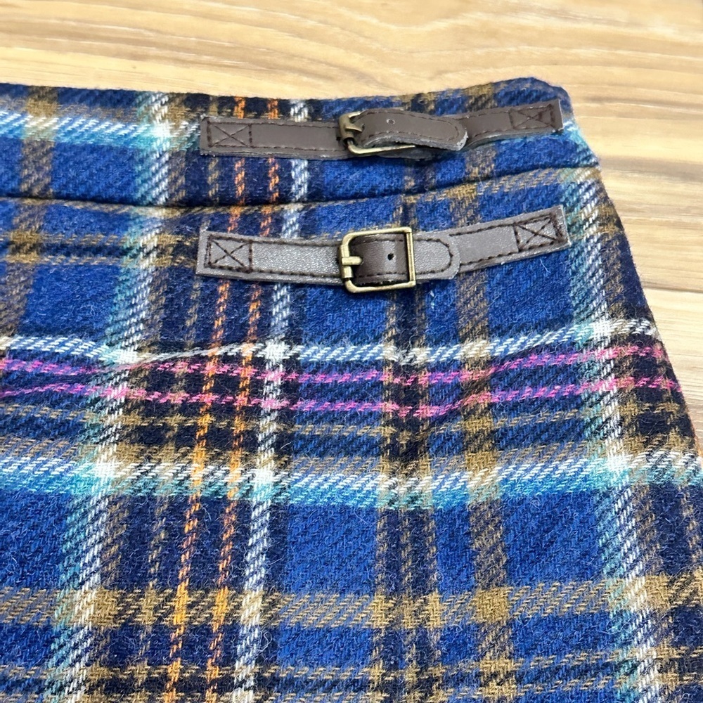 Boden British Tweed By MOON Blue Plaid Tartan Wool Mini Skirt 8 Regular - Picture 2 of 9